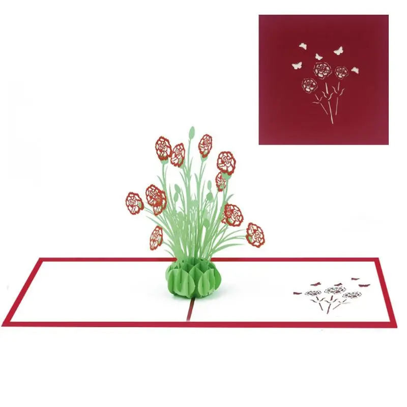 

Greeting Card 3D Carnation Flower Mother's Day Mom Birthday Gifts Cards Handmade Floral Carved Crafts Decoration