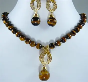 

Prett Lovely Women's Wedding shipping> >10MM tiger's eye beads earring set Ms.-jewelrynoble lady's