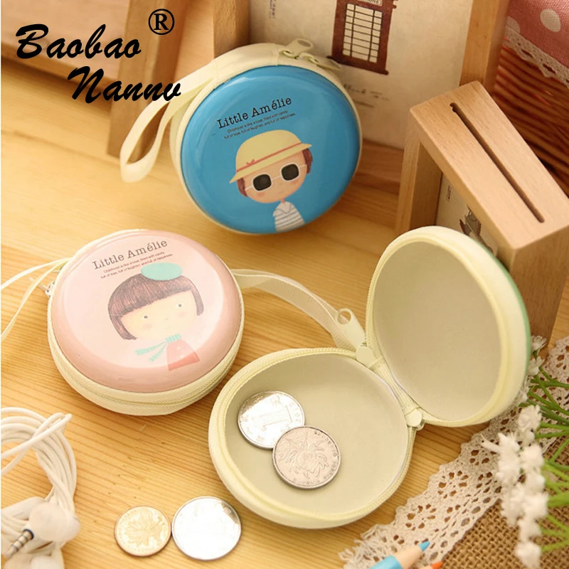 

Girl Cartoon Cute Coin Purse Holder Key Wallet Children Kids Purse Female Card Holder Bag Tinplate Headset Box Case Storage Gift