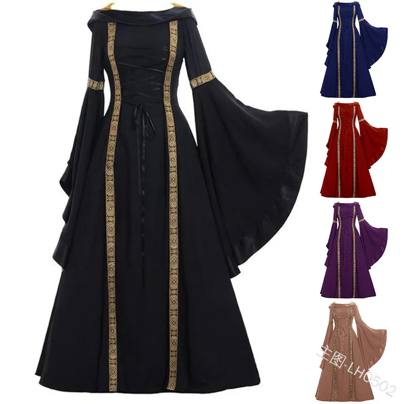 Gothic Medieval Dress Cosplay Carnival Halloween Costume for Women Retro Vestidos Court Long Robe Noble Princess Palace Party