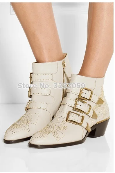 Botines con tachuelas de estilo europeo, botas cortas cuadradas tacón grueso con remaches dorados plateados, botas motocicleta con hebilla de cinturón, zapatos de gladiador|boots gladiator|studded ankle bootsshort boots -