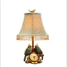 Vintage Retro European Resin Birds Table Lamp with Clock for Living Room Bedroom Study Wedding Deco E27 Light 80-265V 1206