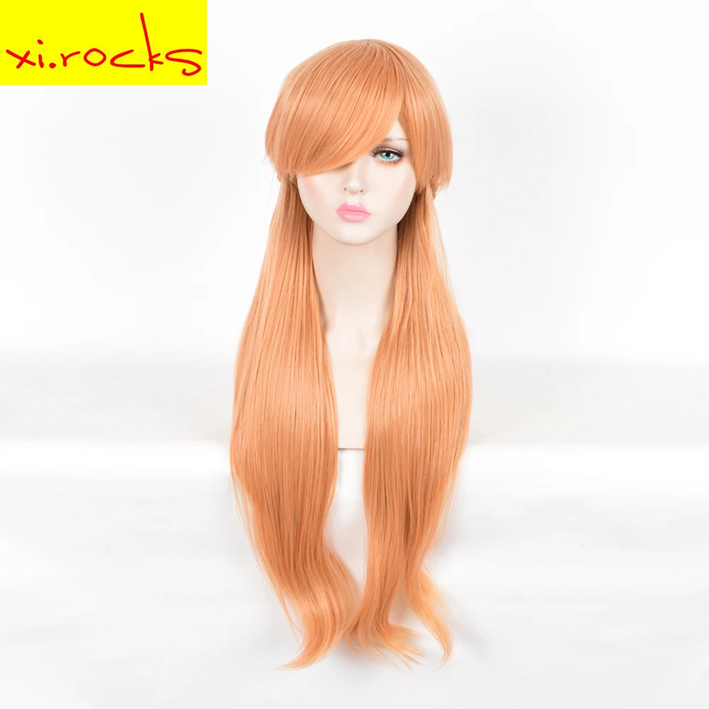 

3230 xi.rocks wigs Synthetic High Temperature Fiber Free Part Light Orange Natural Long Wave Full Wig For White Women 80 cm