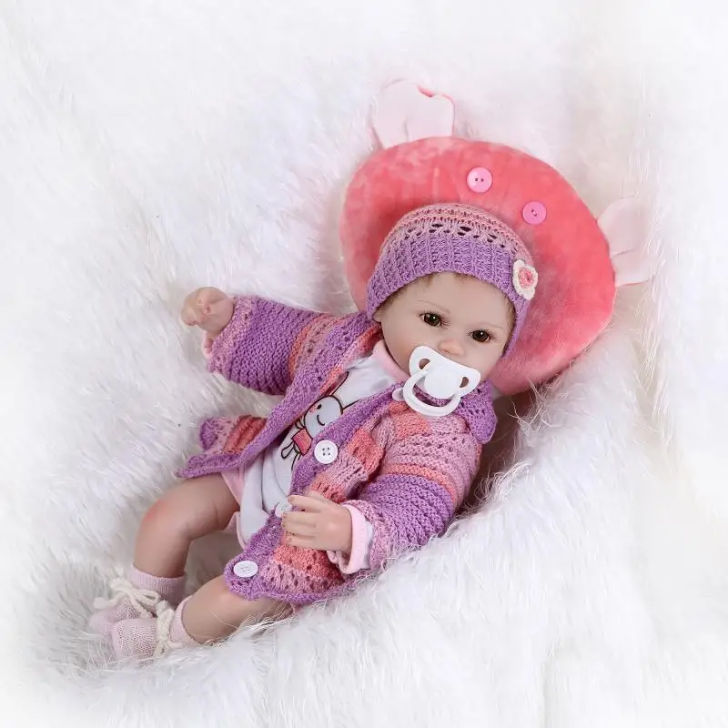 Nicery 16-18 дюймов 40-45 см Reborn Baby Doll Магнитный Рот Мягкий силиконовый реалистичный девочка игрушка подарок для ребенка Рождественская фиолетовая одежда