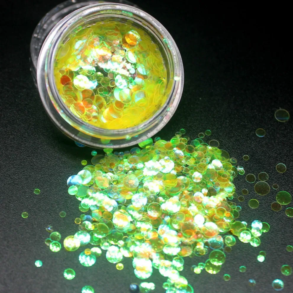 

Mermaid Yellow AB Chameleon Color Sequins Nail Art Glitter Flakes UV Gel Polish Star Heart Flower Paillette Decor Tools