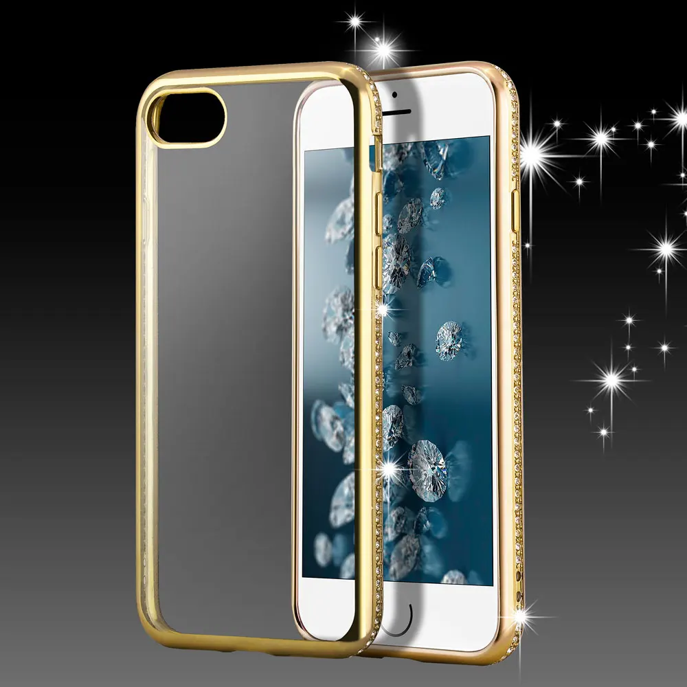 Роскошные Roybens диаманта Bling чехол для iPhone 7 8 Plus прозрачный мягкий из ТПУ с RoseGold
