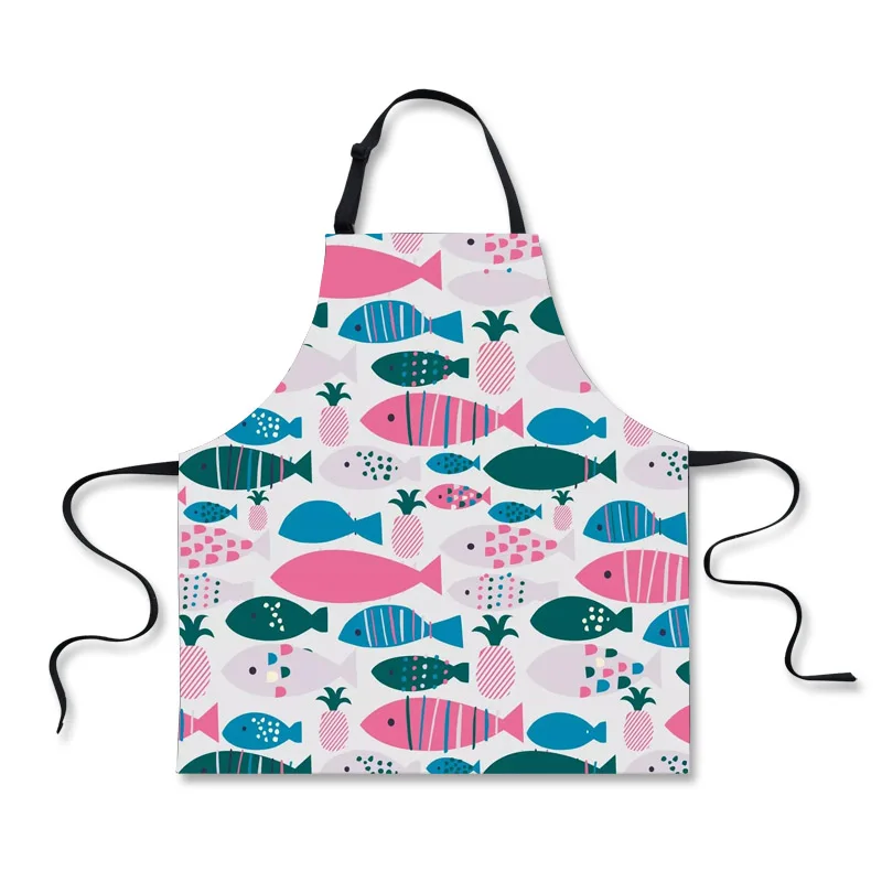 FORUDESIGNS Home Cleaning Aprons Cartoon Fish Printed Kitchen Cooking