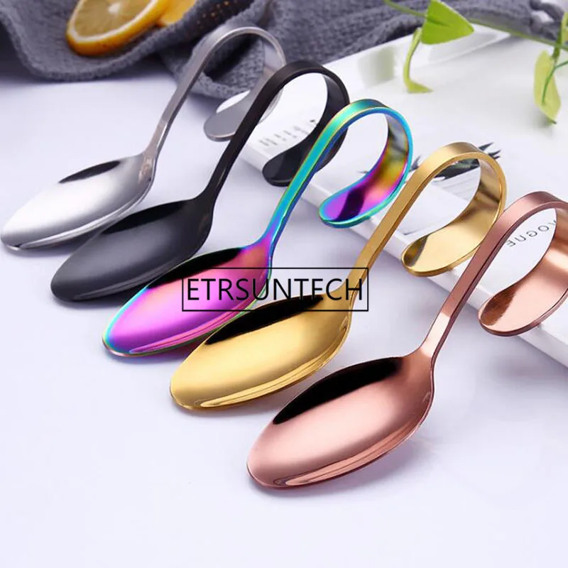 

100pcs Creative Dessert Spoon Kitchen Stainless Steel Curved Handle Tableware Salad Donuts Cupcake Buffet Cake Tools