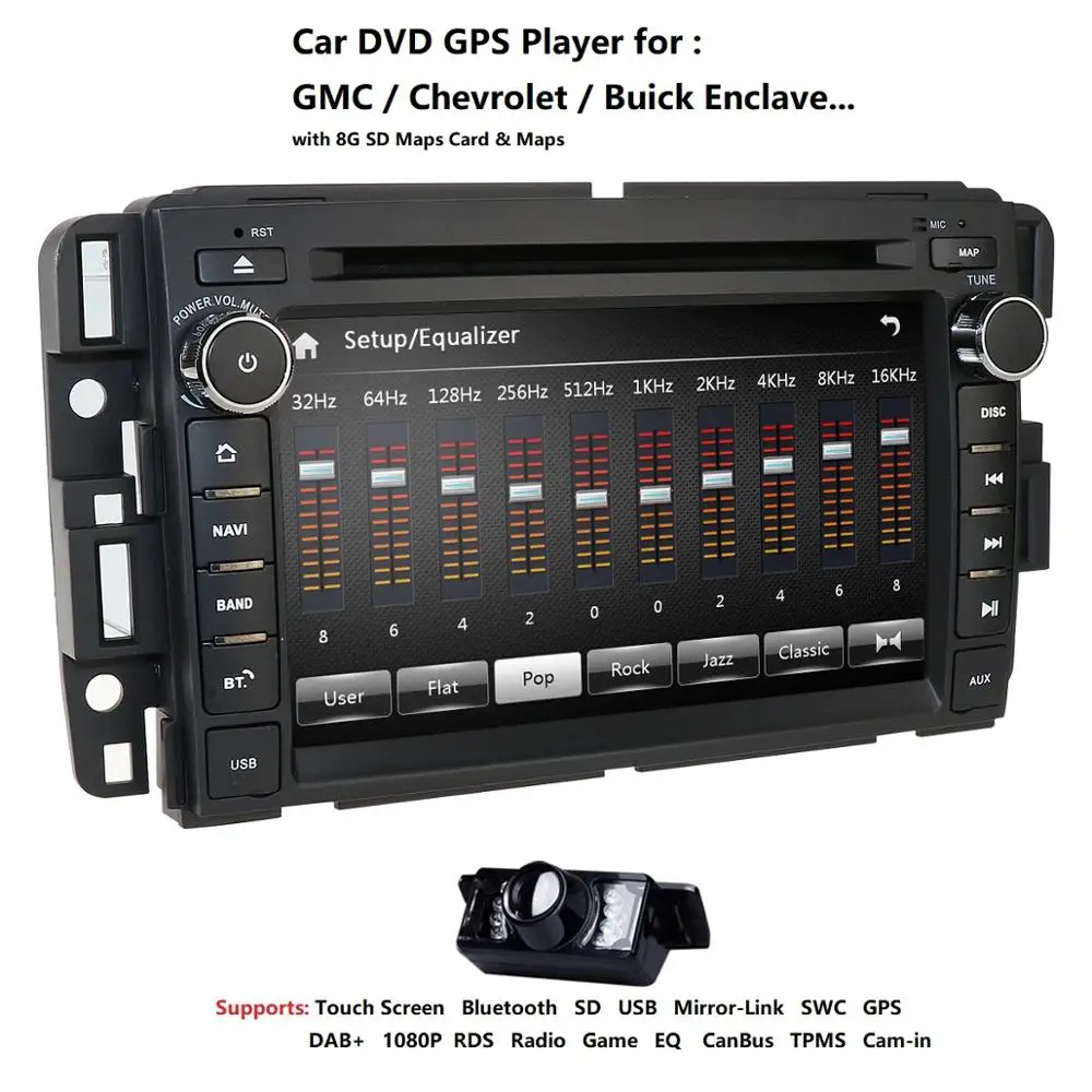 

2 Din Car Stereo DVD Player GPS for GMC Yukon Acadia Chevy Chevrolet 2008-2013 Silverado 1500 2012 Sierra 2011 SWC RDS DVBT DAB+