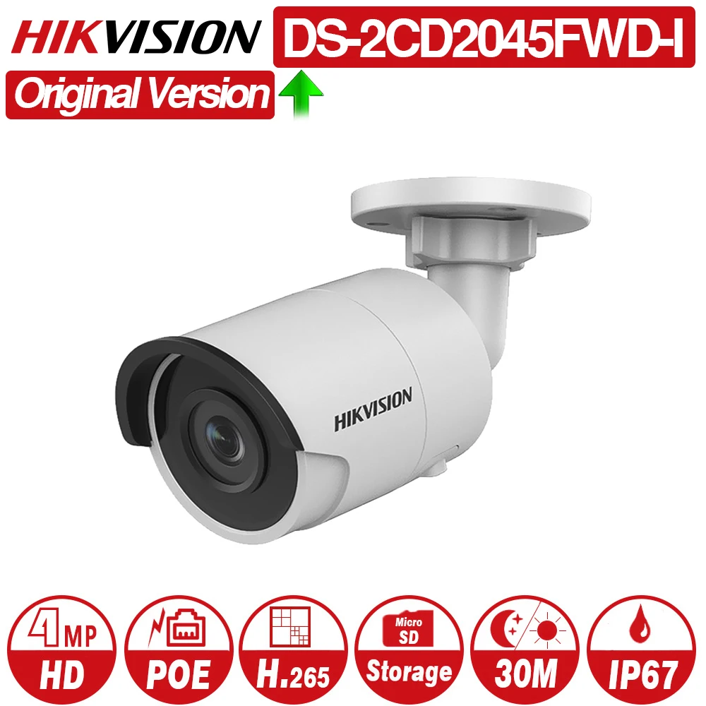 

Hikvision DS-2CD2045FWD-I POE Camera Video Surveillance 4MP IR Network Dome Camera 30 m IR IP67 H.265+ SD card slot