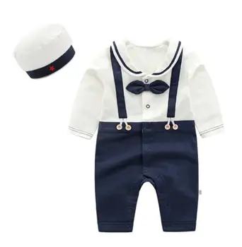 

boy romper treasure Navy wind cap baby long sleeve Jumpsuit clothes go out crawling baby girl Romper