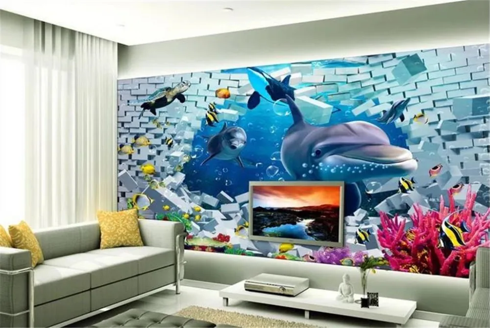 Dolphin Wallpaper Promotion Underwater World Dream 3D Stereo Scenery TV Background Wall Decoration Mural Wallpaper 3d Wallpaper