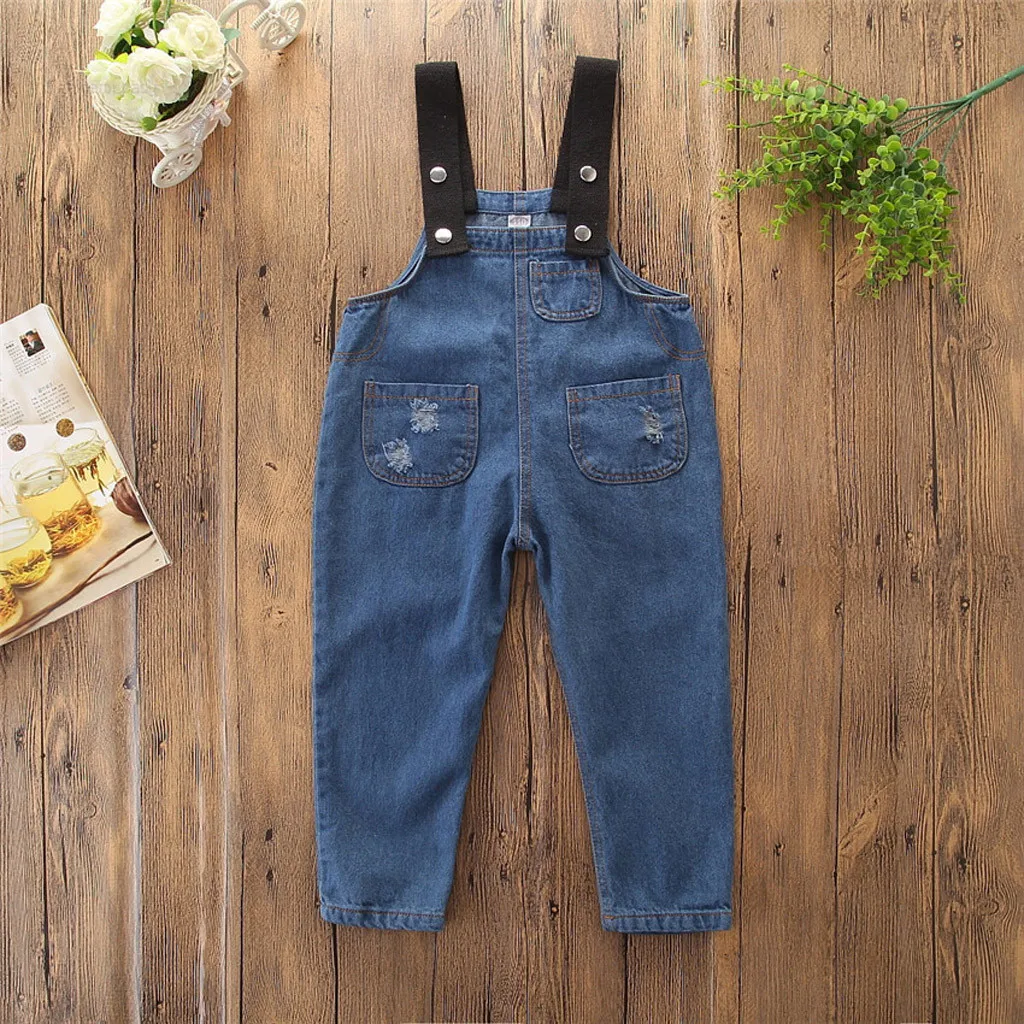 

Spring Autumn Child Kids Boys And Girls Sleevele Jeans Overalls Backless Jumpsuit Pants Outfit Clothing Sets Suits Keep warm #35