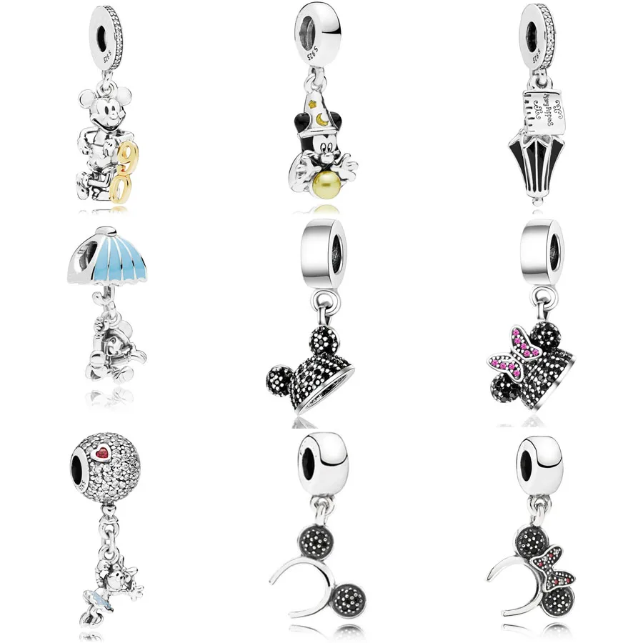 

2018 New Authentic 925 Sterling Silver 90th Mickey & Minnie Charm pendant Fit Original Pandora Bracelet Charm DIY Jewelry