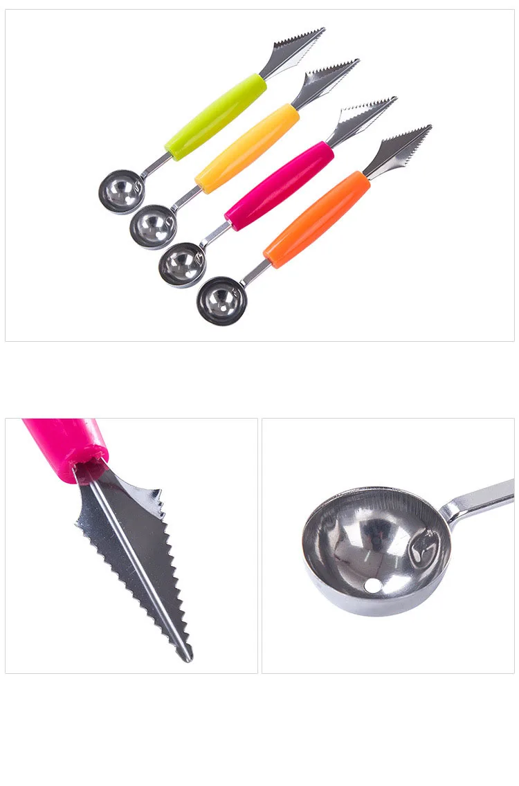 Double Head Stainless Steel Watermelon Digging Ball Kitchen Tool Watermelon Carving Knife Fruit Ice Cream Digging Ball Spoon
