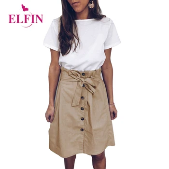 

Solid Mini Women Skirts High Waist Button Bandage khaki A Line Summer Skirt Sexy Ruffle Beach Female Skirts 2019 SJ2834R