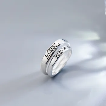 

2pc CUTE 100% Authentic REAL.925 Sterling Silver Fine Jewelry Girls' Boy Engraved Ring couple's/Lovers' ring GTLJ1450