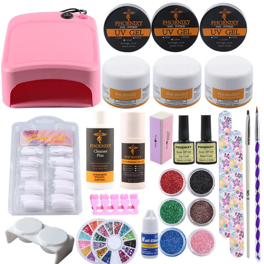 Acrylic Nail Kit UV Gel Set 36W UV Lamp For Nail Art Set Tools Glitter