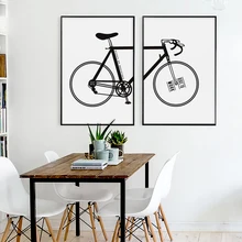 Peinture sur toile noire et blanche avec vélo, poterie élégante, moderne, Simple, inspiration, Art, affiche, peintures murales, décor mural