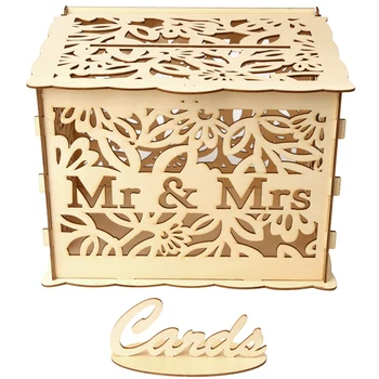 

Hot Sale Hollow Wood Diy Wedding Wooden Box Mr Mrs Wedding Sign Card Box Flower Gifts Holder Party Wedding Post Box Card Holde