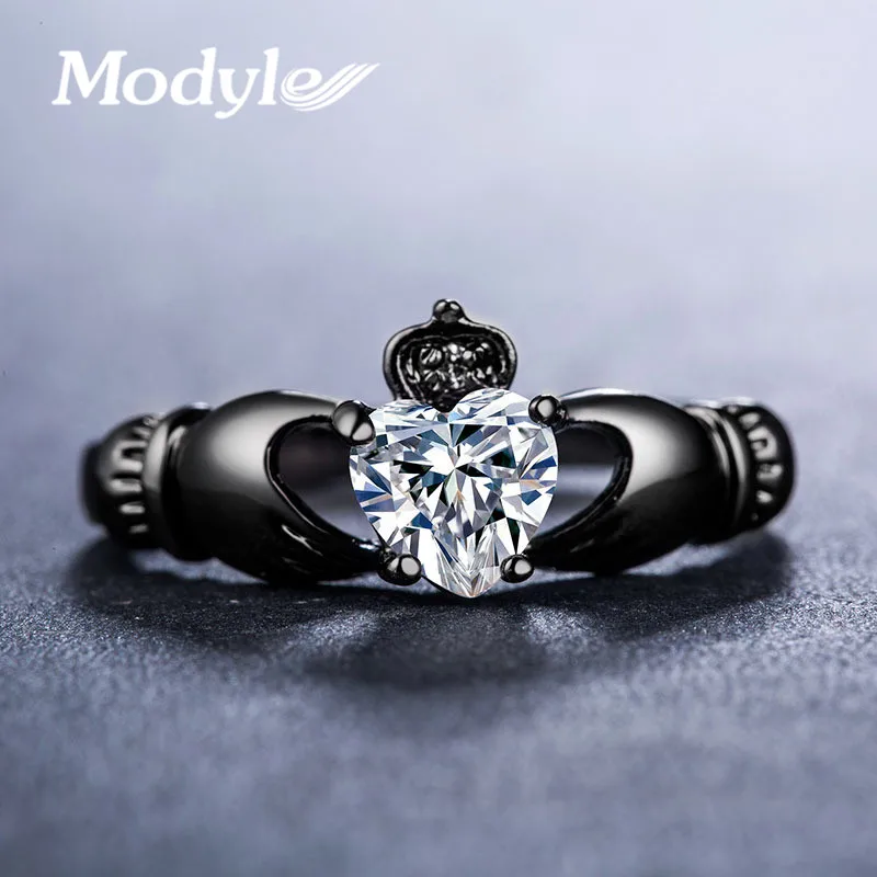 

Modyle Love Heart Design Crown Hand Heart Clah-Duh Claddagh Rings For Women Christmas Gift Anel Fashion Black Gold Color Bague