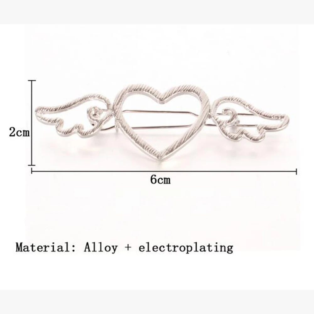 Модная женская Металлическая Заколка-заколка с крыльями в виде сердца и сердца, заколка для волос из геометрического сплава, заколка для волос, стильный инструмент для девочек