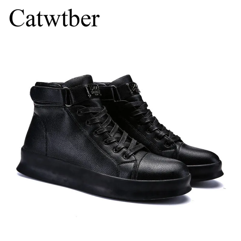 Catwtber/уличная кожаная обувь мужские ботинки Нескользящие Зимние Теплые ботильоны