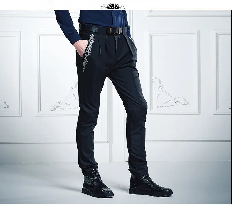 Fanzhuan модные повседневные мужские новые весенние приталенные шаровары с вышивкой однотонные простые брюки сагги 618001