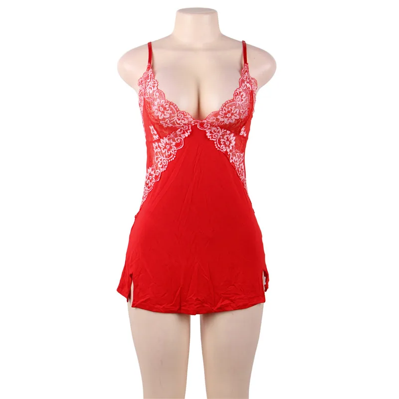 Ночное сексуальное платье, женское цветочное кружевное ночное белье с v-образным вырезом выше колена размера плюс, ночная рубашка M 3XL 5XL, черные, красные сексуальные ночные рубашки R80769
