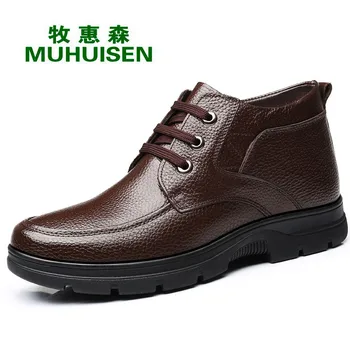 

Leather snow boots winter high quality soft leather shoes wool boots 38-48 large size bare boots men's shoes