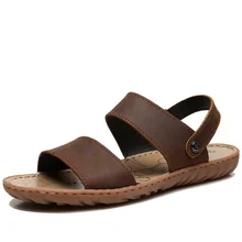 Новые мужские кожаные сандалии г.; большие размеры; летняя модная пляжная обувь для отдыха; шлепанцы на плоской подошве; нескользящая мужская обувь