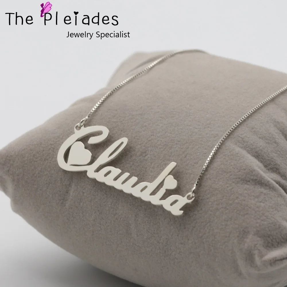 

925 Solid Silver Name Necklace Customized Heart Decorated Pendent Personalized Gift for Your Pretty Girl