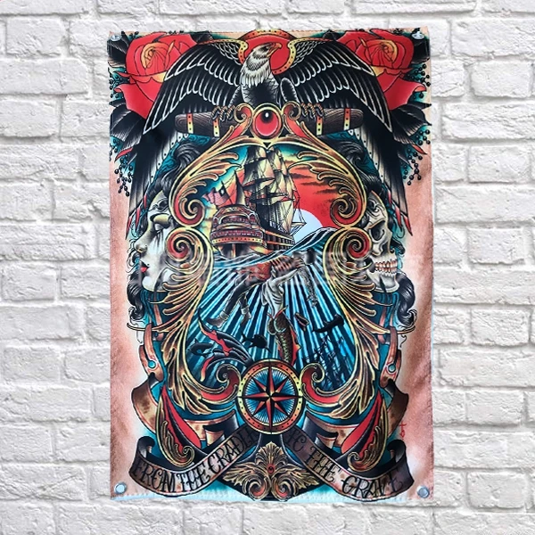 

Eagle Ship Japanese Tattoo Art Poster Flag Banner Home Decoration Hanging flag 4 Gromments in Corners 3*5FT 144cm*96cm