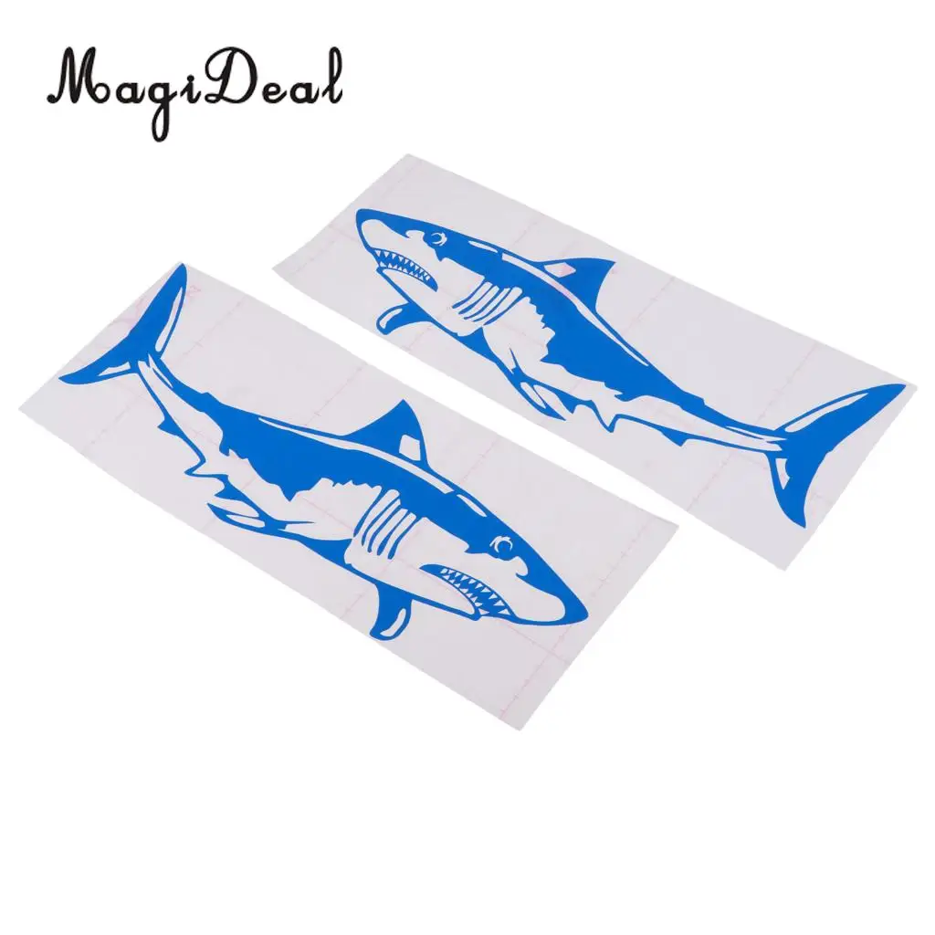 1 Pair Large Durable PVC Shark Sticker Funny Decals for Kayak Fishing Ocean Boat Canoe Dinghy Raft Car Truck Window Bumper DIY