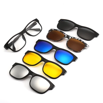 

6 Pieces Magnetic Clip On Sunglasses Polarized Magnetic Glasses Spectacle Women Male Myopia Optical 5 in 1 Sunglasses men