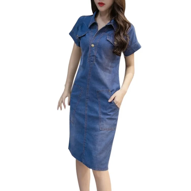 New 2018 Summer Women Jeans Dress High Quality Denim Dress Women Clothing 3XL Elegant Casual Cowboy Vestidos Jeans H8
