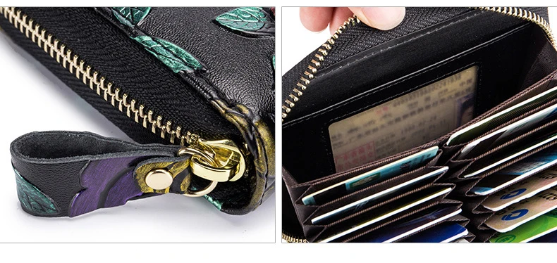 Брендовый женский кожаный RFID кошелек на молнии, кредитный держатель для карт, органайзер с тиснением розы, чехол для паспорта, визиток, кошельки для путешествий