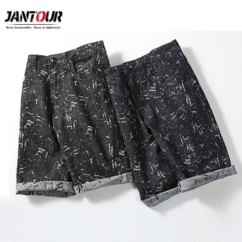 

Jantour summer Men's Denim Shorts Good Quality Short Jeans Men Cotton Solid Straight Short Jeans Male Blue Casual Short Jeans
