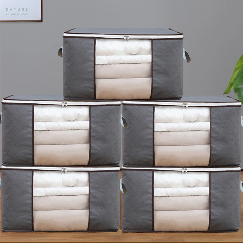 

5pcs/set Home Non-Woven Fabric Closet Organizer Clothing Quilt Sundries Storage Bag Tidy Box Foldable Zipper Wardrobe Organizer