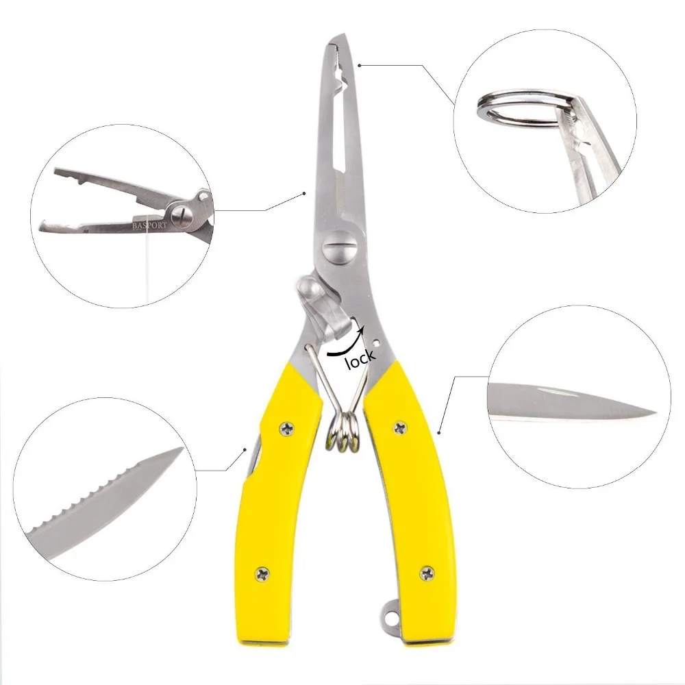 Multi Function Stainless Steel Fishing Pliers Curved Nose Scissors Braid Cutters Hook Removers Fishing Line Cutters with 2 Small Blades with Nylon Sheath