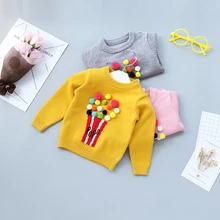 Трикотажная одежда для детей; цвет серый; От 1 до 3 лет; модный стиль; рисунок с героями мультфильмовСвитер розовый зима осень желтый милый ручной работы