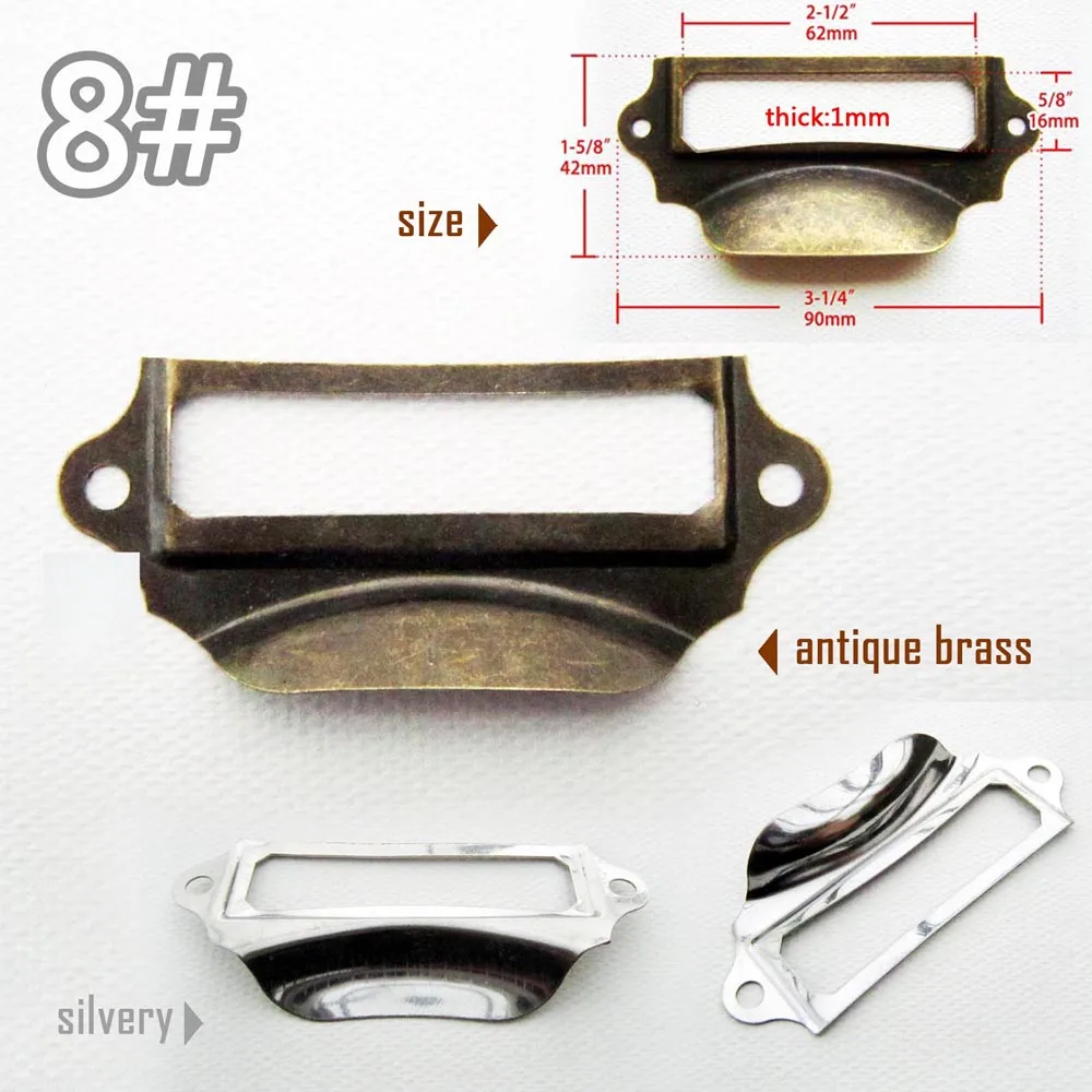 6/12 шт античная латунь золотистого или серебристого цвета черного ящика шкафа лаборатории двери этикетка лейбл, тянуть рамки Внутренняя дверные ручки чаши имя файла держатель для карт - Цвет: 6x Silvery no 8