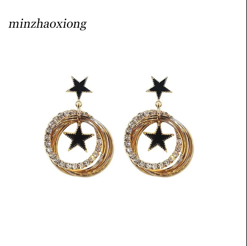 

Brand S925 Silver Needle Move Stars Ear Four-leaf Clove Multi-layer Flash Drill Metal Temperament Circle Earrings Woman Jewelry