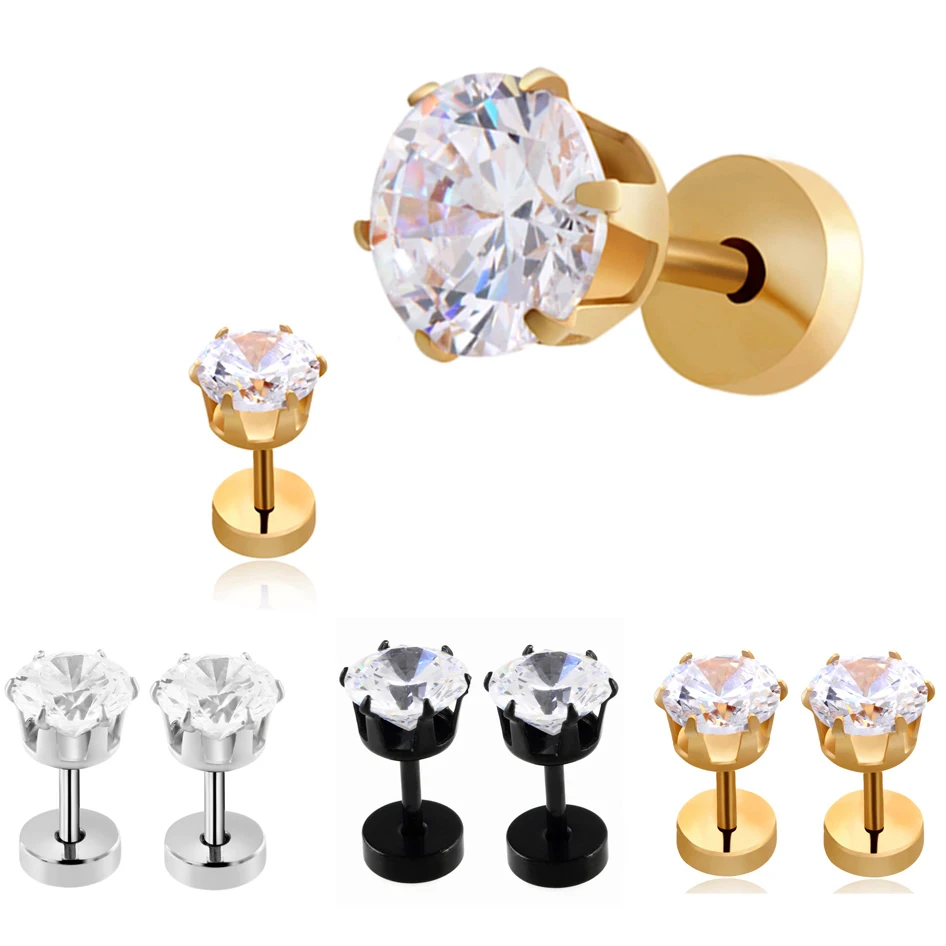 

Lot 2pcs Surgical Steel Crystal Prong Setting Zircon Mixed Colors Stud Earrings Sexy Jewelry Ear Cartilage Tragus Piercing 16g