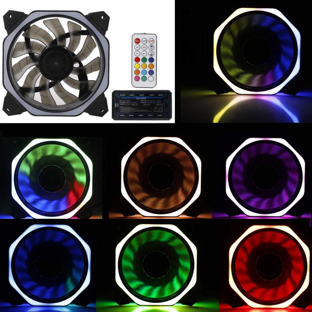 

CPU Computer Fan Computers Case PC Cooling Fan RGB Adjust LED 120mm Quiet + IR Remote Computer Cooler Cooling RGB Case Fan