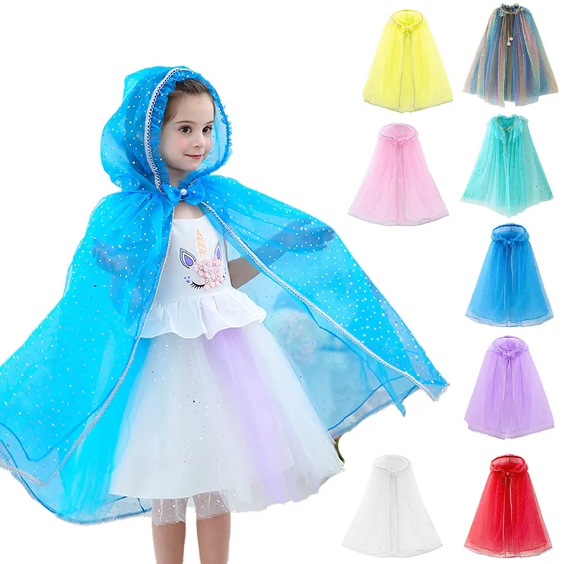 

Girls Princess Hooded Cloak Baby Girl Mesh Ruffles Lace Outfits Clothing Princess Dress Up Mantle Kids Cosplay Accessories