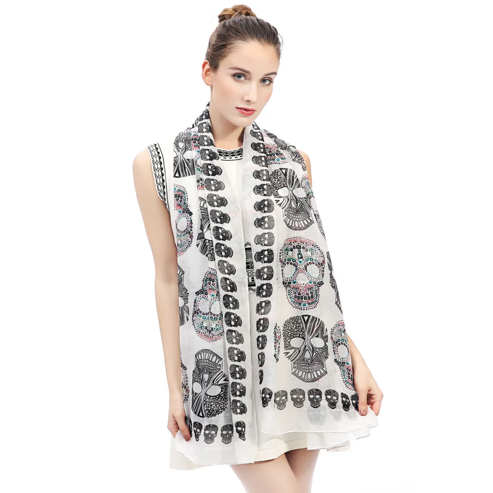 

Vintage Multi Color Sugar Skull Print Large Scarf Shawl Wrap Women's Gift Accessories Soft Lightweight