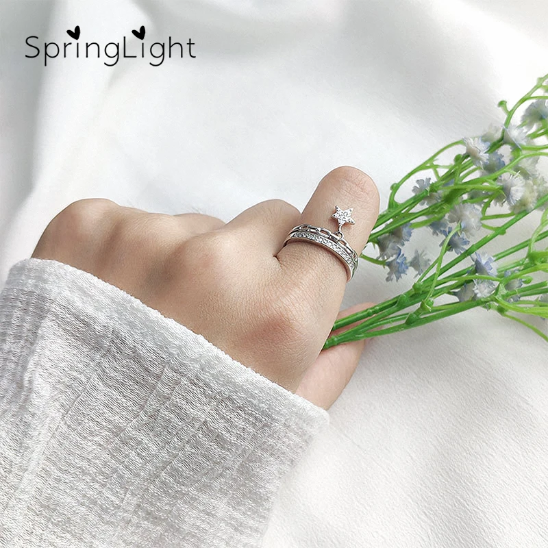 

SpringLight Elegant Stars Rings Real 925 Sterling Silver Handmade Designer Unique Zircon Ring for Women Fine Jewelry Bijoux
