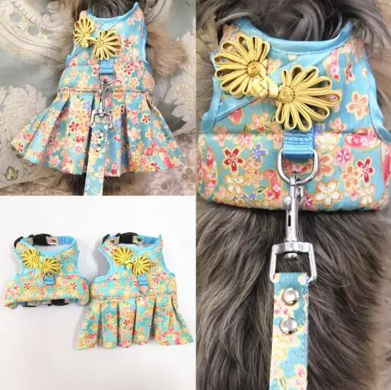 

Current Tide Dog Cat Harness Pet Leash Vest Dress Designer Fashion Adjustable Small Medium Dog Puppy Flower Printing Harness