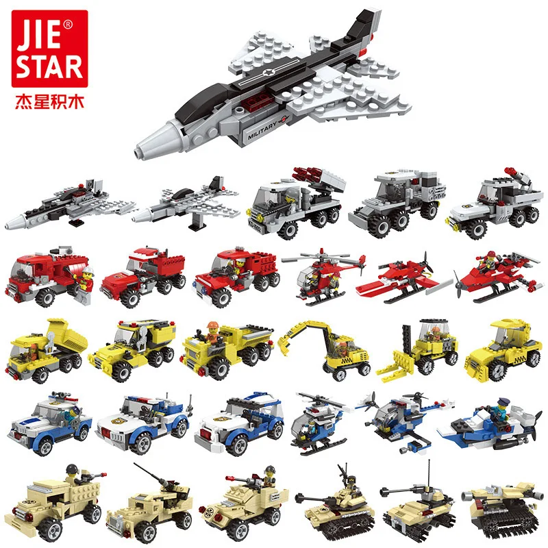 

JIE-STAR 10 Kinds City Engineering Military Series Block Car Building Blocks Compatible legoeINGlys Fire engine Tank aircraft